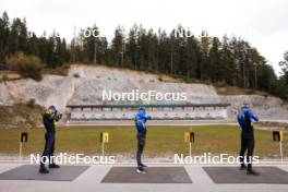 13.10.2024, Ramsau am Dachstein, Austria (AUT): Vitalii Mandzyn (UKR), Taras Lesiuk (UKR), Artem Tyshchenko (UKR), (l-r) - Biathlon summer training, Ramsau am Dachstein (AUT). www.nordicfocus.com. © Manzoni/NordicFocus. Every downloaded picture is fee-liable.