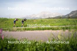 19.06.2024, Lavaze, Italy (ITA): Didier Bionaz (ITA), Elia Zeni (ITA), (l-r)  - Biathlon summer training, Lavaze (ITA). www.nordicfocus.com. © Vanzetta/NordicFocus. Every downloaded picture is fee-liable.