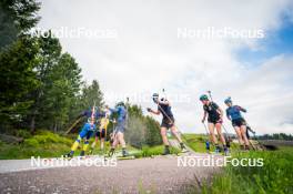 15.06.2024, Lavaze, Italy (ITA): Jesper Nelin (SWE), Malte Stefansson (SWE), Martin Ponsiluoma (SWE), Elvira Oeberg (SWE), Anna-Karin Heijdenberg (SWE), (l-r)  - Biathlon summer training, Lavaze (ITA). www.nordicfocus.com. © Barbieri/NordicFocus. Every downloaded picture is fee-liable.