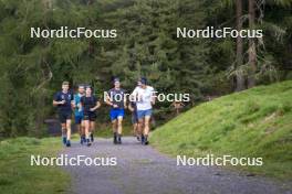 26.08.2024, Martell, Italy (ITA): Elia Zeni (ITA), Patrick Braunhofer (ITA), Dorothea Wierer of Italy, Didier Bionaz (ITA), Andrea Zattoni (ITA), coach Team Italy, Tommaso Giacomel (ITA), (l-r) - Biathlon summer training, Martell (ITA). www.nordicfocus.com. © Vanzetta/NordicFocus. Every downloaded picture is fee-liable.