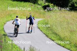 15.07.2024, Lenzerheide, Switzerland (SUI): Bjorn Westervelt (USA), Emil Bormetti (ITA), Coach Team USA, (l-r) - Biathlon summer training, Lenzerheide (SUI). www.nordicfocus.com. © Manzoni/NordicFocus. Every downloaded picture is fee-liable.