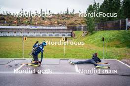 27.09.2024, Lavaze, Italy (ITA): Lukas Hofer (ITA), Lisa Vittozzi (ITA), (l-r) - Biathlon summer training, Lavaze (ITA). www.nordicfocus.com. © Barbieri/NordicFocus. Every downloaded picture is fee-liable.