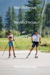 28.08.2024, Bessans, France (FRA): Camille Coupe (FRA), Oceane Michelon (FRA), (l-r) - Biathlon summer training, Bessans (FRA). www.nordicfocus.com. © Authamayou/NordicFocus. Every downloaded picture is fee-liable.