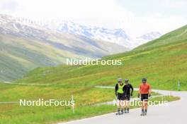 27.06.2024, Juf, Switzerland (SUI): Sebastian Stalder (SUI), Gion Stalder (SUI), Joscha Burkhalter (SUI), (l-r) - Biathlon summer training, Juf (SUI). www.nordicfocus.com. © Manzoni/NordicFocus. Every downloaded picture is fee-liable.