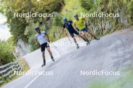 27.08.2024, Martell, Italy (ITA): Patrick Braunhofer (ITA), Lukas Hofer (ITA), Elia Zeni (ITA), (l-r) - Biathlon summer training, Martell (ITA). www.nordicfocus.com. © Vanzetta/NordicFocus. Every downloaded picture is fee-liable.