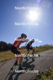 23.07.2024, Premanon, France (FRA): Remi Broutier (FRA), Antonin Guigonnat (FRA), (l-r) - Biathlon summer training, Premanon (FRA). www.nordicfocus.com. © Manzoni/NordicFocus. Every downloaded picture is fee-liable.