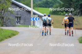 02.07.2024, Premanon, France (FRA): Eric Perrot (FRA), Oscar Lombardot (FRA), Fabien Claude (FRA), Emilien Jacquelin (FRA), (l-r) - Biathlon summer training, Premanon (FRA). www.nordicfocus.com. © Manzoni/NordicFocus. Every downloaded picture is fee-liable.