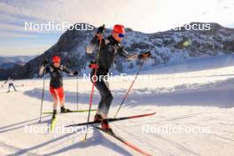 14.10.2024, Ramsau am Dachstein, Austria (AUT): Sandra Flunger (AUT) coach Team Switzerland, Silvano Demarmels (SUI), (l-r) - Biathlon summer training, Dachsteinglacier, Ramsau am Dachstein (AUT). www.nordicfocus.com. © Manzoni/NordicFocus. Every downloaded picture is fee-liable.