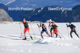 14.10.2024, Ramsau am Dachstein, Austria (AUT): Amy Baserga (SUI), Lisa Theresa Hauser (AUT), Lea Meier (SUI), (l-r) - Biathlon summer training, Dachsteinglacier, Ramsau am Dachstein (AUT). www.nordicfocus.com. © Manzoni/NordicFocus. Every downloaded picture is fee-liable.