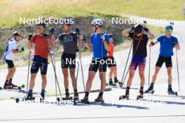 23.07.2024, Premanon, France (FRA): Valentin Lejeune (FRA), Theo Guiraud Poillot (FRA), Damien Levet (FRA), (l-r) - Biathlon summer training, Premanon (FRA). www.nordicfocus.com. © Manzoni/NordicFocus. Every downloaded picture is fee-liable.