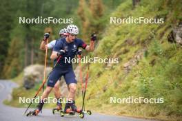 26.08.2024, Martell, Italy (ITA): Tommaso Giacomel (ITA), Didier Bionaz (ITA), (l-r) - Biathlon summer training, Martell (ITA). www.nordicfocus.com. © Vanzetta/NordicFocus. Every downloaded picture is fee-liable.