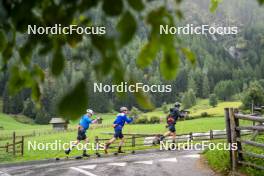 26.08.2024, Martell, Italy (ITA): Lukas Hofer (ITA), Didier Bionaz (ITA), Tommaso Giacomel (ITA), (l-r) - Biathlon summer training, Martell (ITA). www.nordicfocus.com. © Vanzetta/NordicFocus. Every downloaded picture is fee-liable.