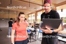 20.05.2024, Lenzerheide, Switzerland (SUI): Aita Gasparin (SUI), Kein Einaste (EST), coach Team Switzerland, (l-r) - Biathlon summer training, Lenzerheide (SUI). www.nordicfocus.com. © Manzoni/NordicFocus. Every downloaded picture is fee-liable.