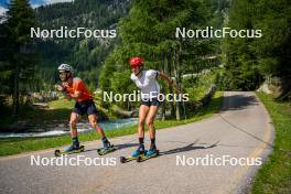 17.07.2024, Martell, Italy (ITA): Mirco Romanin (ITA), Lisa Vittozzi (ITA), (l-r)  - Biathlon summer training, Martell (ITA). www.nordicfocus.com. © Barbieri/NordicFocus. Every downloaded picture is fee-liable.