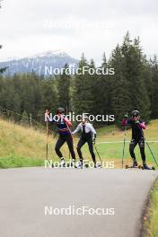 16.09.2024, Lenzerheide, Switzerland (SUI): Fany Bertrand (FRA), Lisa Siberchicot (FRA), Gilonne Guigonnat (FRA), (l-r) - Biathlon summer training, Lenzerheide (SUI). www.nordicfocus.com. © Manzoni/NordicFocus. Every downloaded picture is fee-liable.