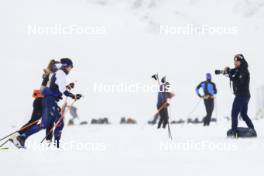 11.10.2024, Ramsau am Dachstein, Austria (AUT): Oceane Michelon (FRA), Julia Simon (FRA), Cyril Burdet (FRA), coach Team France, (l-r) - Biathlon summer training, Ramsau am Dachstein (AUT). www.nordicfocus.com. © Manzoni/NordicFocus. Every downloaded picture is fee-liable.