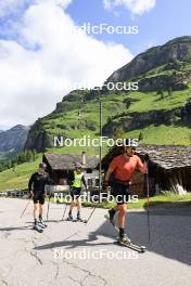 27.06.2024, Juf, Switzerland (SUI): Gion Stalder (SUI), Sebastian Stalder (SUI), Joscha Burkhalter (SUI), (l-r) - Biathlon summer training, Juf (SUI). www.nordicfocus.com. © Manzoni/NordicFocus. Every downloaded picture is fee-liable.