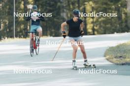 19.05.2024, Forni Avoltri, Italy (ITA): Rebecca Passler (ITA), Mirco Romanin (ITA), coach Team Italy, (l-r) - Biathlon summer training, Forni Avoltri (ITA). www.nordicfocus.com. © Del Fabbro/NordicFocus. Every downloaded picture is fee-liable.