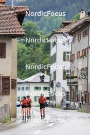 27.06.2024, Juf, Switzerland (SUI): Aita Gasparin (SUI), Elisa Gasparin (SUI), Joscha Burkhalter (SUI), (l-r) - Biathlon summer training, Juf (SUI). www.nordicfocus.com. © Manzoni/NordicFocus. Every downloaded picture is fee-liable.