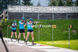 06.06.2024, Lavaze, Italy (ITA): Anna-Karin Heijdenberg (SWE), Emil Nykvist (SWE), Ella Hallvarsson (SWE), (l-r)  - Biathlon summer training, Lavaze (ITA). www.nordicfocus.com. © Barbieri/NordicFocus. Every downloaded picture is fee-liable.