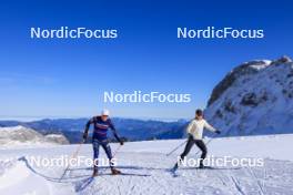 12.10.2024, Ramsau am Dachstein, Austria (AUT): Patrick Favre (ITA), coach Team France, Sophie Chauveau (FRA), (l-r) - Biathlon summer training, Dachsteinglacier, Ramsau am Dachstein (AUT). www.nordicfocus.com. © Manzoni/NordicFocus. Every downloaded picture is fee-liable.