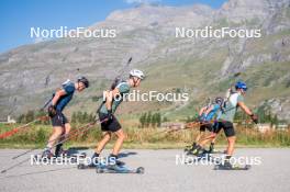 28.08.2024, Bessans, France (FRA): Eric Perrot, Emilien Jacquelin (FRA), Oscar Lombardot (FRA), Quentin Fillon-Maillet (FRA), (l-r) - Biathlon summer training, Bessans (FRA). www.nordicfocus.com. © Authamayou/NordicFocus. Every downloaded picture is fee-liable.