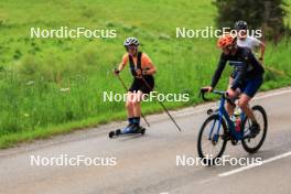 11.06.2024, Premanon, France (FRA): Jeanne Richard (FRA), Oceane Michelon (FRA), Julien Robert (FRA), (l-r) - Biathlon summer training, Premanon (FRA). www.nordicfocus.com. © Manzoni/NordicFocus. Every downloaded picture is fee-liable.