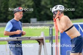 15.07.2024, Lenzerheide, Switzerland (SUI): Armin Auchentaller (ITA), Coach Team USA, Maxime Germain (USA), (l-r) - Biathlon summer training, Lenzerheide (SUI). www.nordicfocus.com. © Manzoni/NordicFocus. Every downloaded picture is fee-liable.