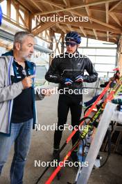 03.07.2024, Premanon, France (FRA): Jean-Pierre Amat (FRA), Olympic Champion and shooting coach Team France, Quentin Fillon Maillet (FRA), (l-r) - Biathlon summer training, Premanon (FRA). www.nordicfocus.com. © Manzoni/NordicFocus. Every downloaded picture is fee-liable.