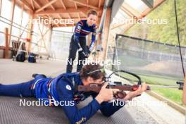 11.06.2024, Premanon, France (FRA): Oceane Michelon (FRA), Patrick Favre (ITA), coach Team France, (l-r) - Biathlon summer training, Premanon (FRA). www.nordicfocus.com. © Manzoni/NordicFocus. Every downloaded picture is fee-liable.