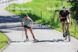 06.08.2024, Lenzerheide, Switzerland (SUI): Lea Meier (SUI), Kein Einaste (EST), coach Team Switzerland, (l-r) - Biathlon summer training, Lenzerheide (SUI). www.nordicfocus.com. © Manzoni/NordicFocus. Every downloaded picture is fee-liable.