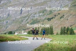 29.08.2024, Bessans, France (FRA): Eric Perrot, Emilien Jacquelin (FRA), Quentin Fillon-Maillet (FRA), (l-r) - Biathlon summer training, Bessans (FRA). www.nordicfocus.com. © Authamayou/NordicFocus. Every downloaded picture is fee-liable.