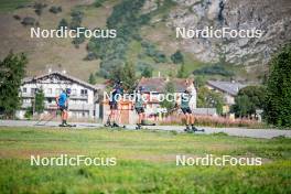 28.08.2024, Bessans, France (FRA): Quentin Fillon-Maillet (FRA), Emilien Jacquelin (FRA), Oscar Lombardot (FRA), Eric Perrot, (l-r) - Biathlon summer training, Bessans (FRA). www.nordicfocus.com. © Authamayou/NordicFocus. Every downloaded picture is fee-liable.