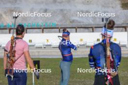 12.10.2024, Ramsau am Dachstein, Austria (AUT): Julia Simon (FRA), Gilonne Guigonnat (FRA), Oceane Michelon (FRA), (l-r) - Biathlon summer training, Ramsau am Dachstein (AUT). www.nordicfocus.com. © Manzoni/NordicFocus. Every downloaded picture is fee-liable.