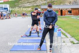 04.09.2024, Lenzerheide, Switzerland (SUI): Johannes Dale-Skjevdal (NOR), Siegfried Mazet (FRA) coach team Norway, (l-r) - Biathlon summer training, Lenzerheide (SUI). www.nordicfocus.com. © Manzoni/NordicFocus. Every downloaded picture is fee-liable.