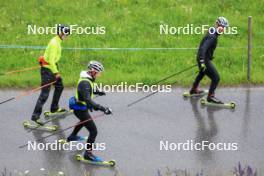 21.05.2024, Lenzerheide, Switzerland (SUI): Sebastian Stalder (SUI), Matthias Riebli (SUI), Yanis Keller (SUI), (l-r) - Biathlon summer training, Lenzerheide (SUI). www.nordicfocus.com. © Manzoni/NordicFocus. Every downloaded picture is fee-liable.