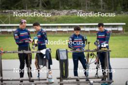 15.06.2024, Correncon-en-Vercors, France (FRA): Emilien Jacquelin (FRA), Eric Perrot (FRA), Oscar Lombardot (FRA), Quentin Fillon Maillet (FRA), (l-r) - Biathlon summer training, Correncon-en-Vercors (FRA). www.nordicfocus.com. © Joly/NordicFocus. Every downloaded picture is fee-liable.
