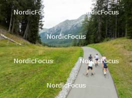 05.09.2024, Lenzerheide, Switzerland (SUI): Marthe Krakstad Johansen (NOR), Maren Kirkeeide (NOR), Juni Arnekleiv (NOR), Lea Meier (SUI), (l-r) - Biathlon summer training, Lenzerheide (SUI). www.nordicfocus.com. © Manzoni/NordicFocus. Every downloaded picture is fee-liable.