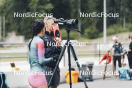 19.05.2024, Forni Avoltri, Italy (ITA): Rebecca Passler (ITA), Jonne Kahkonen (FIN), coach Team Italy, (l-r) - Biathlon summer training, Forni Avoltri (ITA). www.nordicfocus.com. © Del Fabbro/NordicFocus. Every downloaded picture is fee-liable.