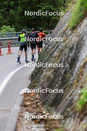 27.06.2024, Juf, Switzerland (SUI): Sebastian Stalder (SUI), Gion Stalder (SUI), Joscha Burkhalter (SUI), (l-r) - Biathlon summer training, Juf (SUI). www.nordicfocus.com. © Manzoni/NordicFocus. Every downloaded picture is fee-liable.