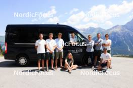 18.07.2024, Lenzerheide, Switzerland (SUI): Emil Bormetti (ITA), Coach Team USA, Maxime Germain (USA), Campbell Wright (NZL), Grace Castonguay (USA), Nikolas Burkhart (USA), Vaclav Cervenka (USA), Vincent Bonacci (USA), Bjorn Westervelt (USA), Armin Auchentaller (ITA), (l-r) - Biathlon summer training, Lenzerheide (SUI). www.nordicfocus.com. © Manzoni/NordicFocus. Every downloaded picture is fee-liable.