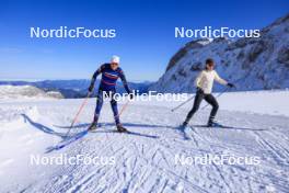 12.10.2024, Ramsau am Dachstein, Austria (AUT): Patrick Favre (ITA), coach Team France, Sophie Chauveau (FRA), (l-r) - Biathlon summer training, Dachsteinglacier, Ramsau am Dachstein (AUT). www.nordicfocus.com. © Manzoni/NordicFocus. Every downloaded picture is fee-liable.