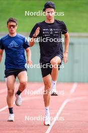 03.07.2024, Saint-Claude, France (FRA): Oscar Lombardot (FRA), Eric Perrot (FRA), (l-r) - Biathlon summer training, Premanon (FRA). www.nordicfocus.com. © Manzoni/NordicFocus. Every downloaded picture is fee-liable.