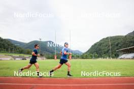 03.07.2024, Saint-Claude, France (FRA): Oscar Lombardot (FRA), Fabien Claude (FRA), (l-r) - Biathlon summer training, Premanon (FRA). www.nordicfocus.com. © Manzoni/NordicFocus. Every downloaded picture is fee-liable.