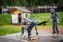 27.09.2024, Lavaze, Italy (ITA): Lukas Hofer (ITA), Jonne Kahkonen (FIN), coach Team Italy, (l-r) - Biathlon summer training, Lavaze (ITA). www.nordicfocus.com. © Barbieri/NordicFocus. Every downloaded picture is fee-liable.