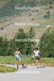 28.08.2024, Bessans, France (FRA): Camille Coupe (FRA), Oceane Michelon (FRA), (l-r) - Biathlon summer training, Bessans (FRA). www.nordicfocus.com. © Authamayou/NordicFocus. Every downloaded picture is fee-liable.