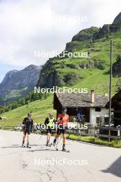 27.06.2024, Juf, Switzerland (SUI): Gion Stalder (SUI), Sebastian Stalder (SUI), Joscha Burkhalter (SUI), (l-r) - Biathlon summer training, Juf (SUI). www.nordicfocus.com. © Manzoni/NordicFocus. Every downloaded picture is fee-liable.