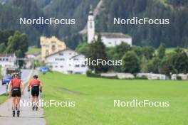 27.06.2024, Juf, Switzerland (SUI): Joscha Burkhalter (SUI), Elisa Gasparin (SUI), Aita Gasparin (SUI), (l-r) - Biathlon summer training, Juf (SUI). www.nordicfocus.com. © Manzoni/NordicFocus. Every downloaded picture is fee-liable.