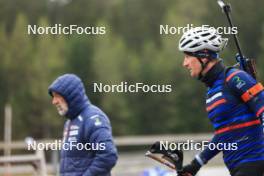 16.09.2024, Lenzerheide, Switzerland (SUI): Jean-Pierre Amat (FRA), Olympic Champion and shooting coach Team France, Fabien Claude (FRA), (l-r) - Biathlon summer training, Lenzerheide (SUI). www.nordicfocus.com. © Manzoni/NordicFocus. Every downloaded picture is fee-liable.