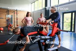 12.06.2024, Premanon, France (FRA): Oceane Michelon (FRA), Lou Jeanmonnot (FRA), Justine Braisaz-Bouchet (FRA), Romain Hurtault (FRA), (l-r) - Biathlon summer training, Premanon (FRA). www.nordicfocus.com. © Manzoni/NordicFocus. Every downloaded picture is fee-liable.